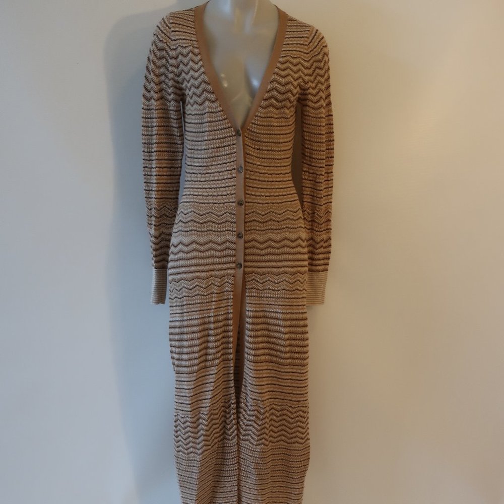 INTERMIX Tan Chevron Knit Long Cardigan